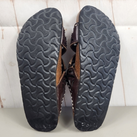 Betula by Birkenstock Joyce Beaded Double Leather Sandals Brown 8-8.5 Narrow - Picture 11 of 15